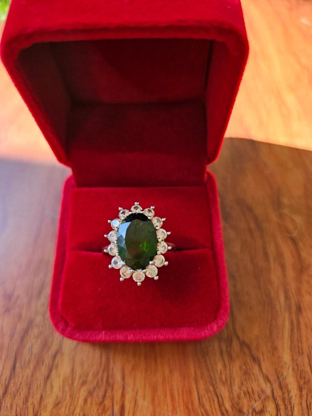 D'Joy Chrome Diopside and Moissanite  Ring in Rhodium Over Sterling Silver 925
